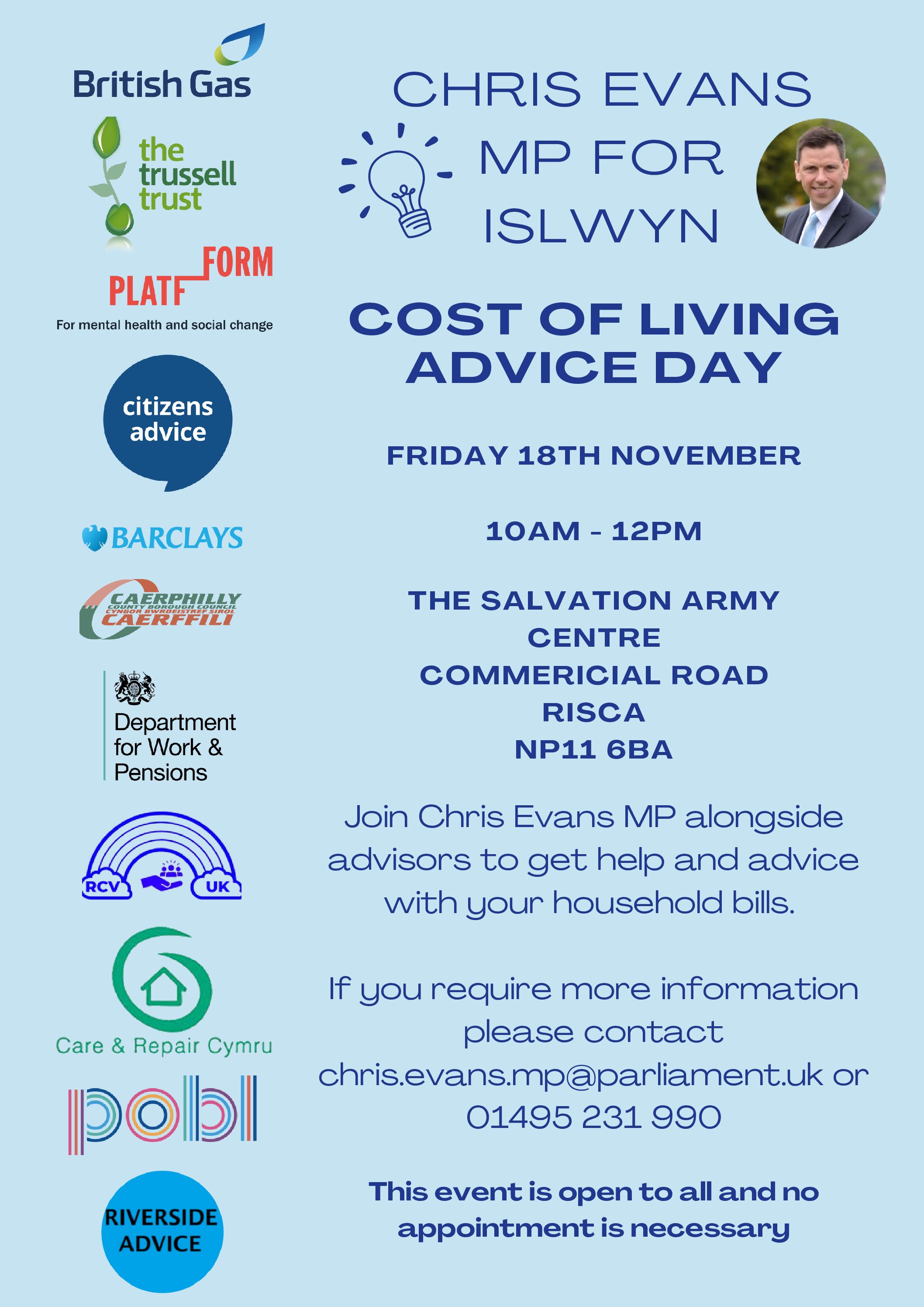 Chris Evans MP hosts Cost of Living Advice Day