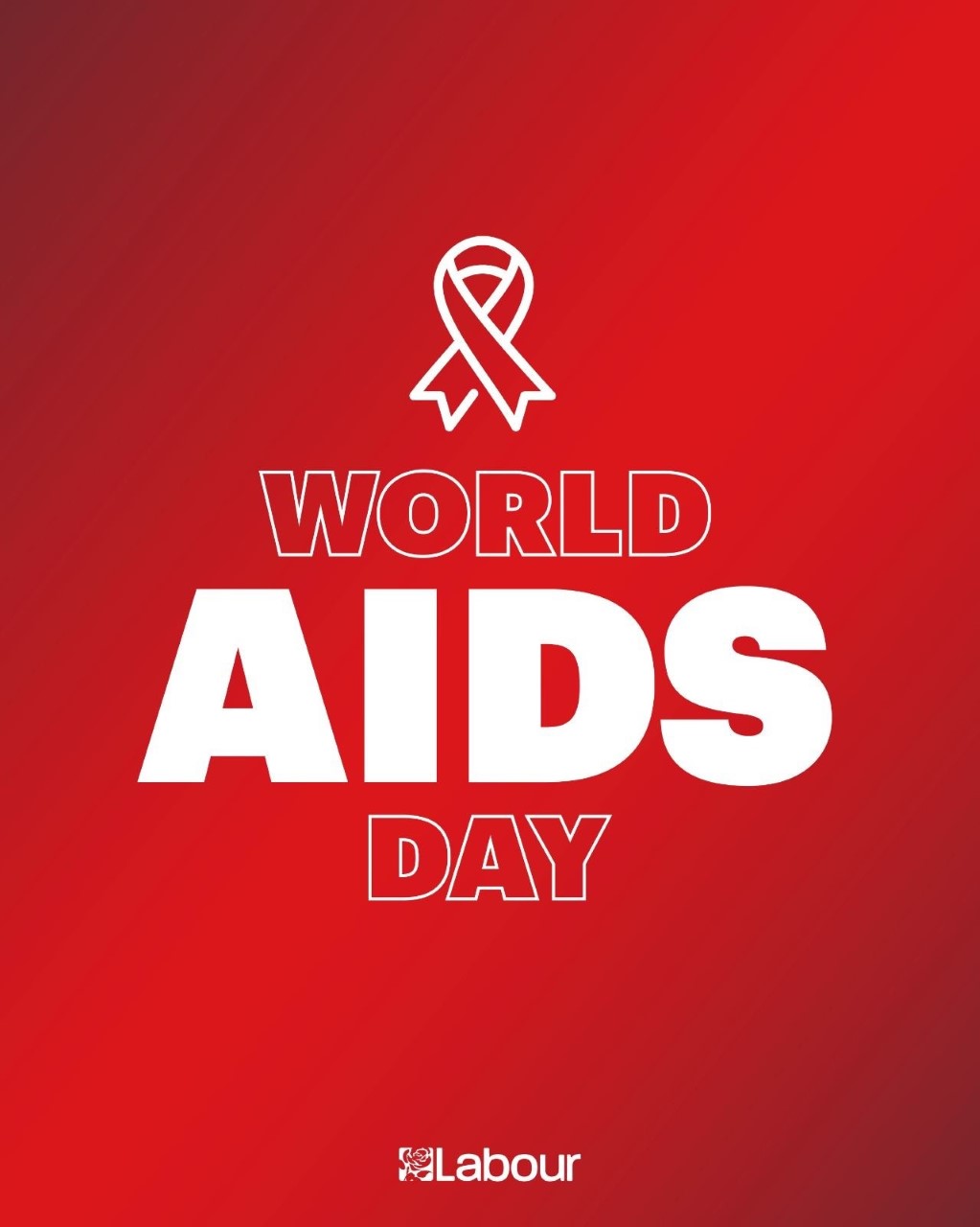 Graphic with red background and "World AIDS Day" written in white text underneath an icon of the World AIDS Day ribbon